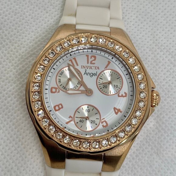 Invicta Angel Women Watch 1646 day date small second Quartz analog gold running main image 8